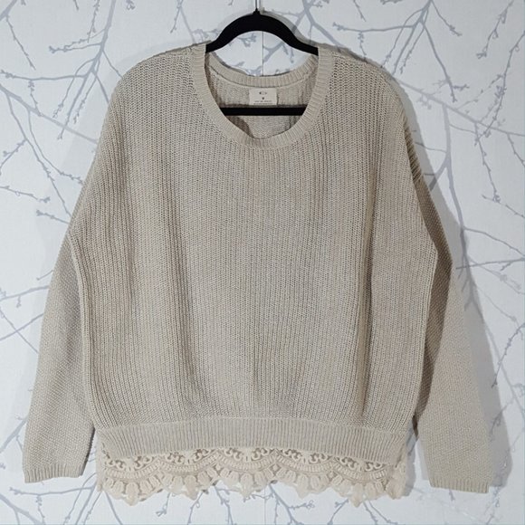 Pins & Needles Beige Oversized Sweater w/ Lace Trim - Picture 2 of 5